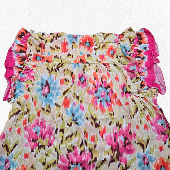 House of Harlow Pink Floral Zoey Khaki Floral Ruffle Sleeve Blouse Size Large - Picture 11 of 13